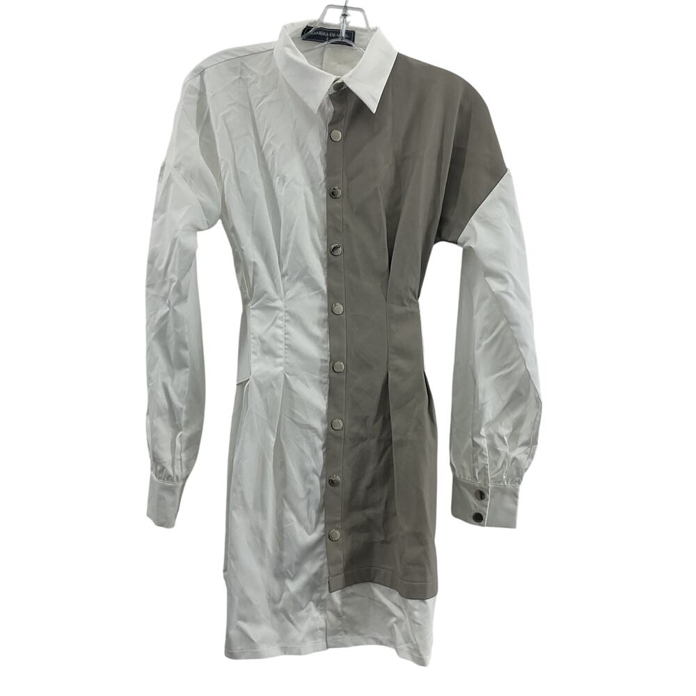 MANIERE DE VOiR Two Tone Long Sleeve Button Shirt Dress Size 8 Preowned Women
